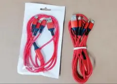 急速充電 タイプC Androi iPhone ケーブル3in1 赤色ー2组