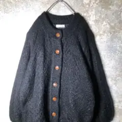 【ヴィンテージ】厚手ニットカーディガン ラメ入り 黒 古着 W20