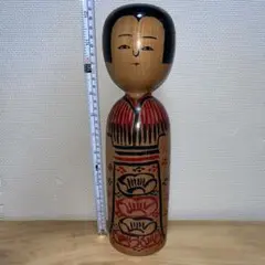 伝統こけし 木地山こけし ⭕️中型良品 梅鉢模様の前垂型 現代の名工 小椋久太郎