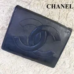 CHANEL ココマーク 2つ折り財布 がま口 ブラック レザー コンパクト