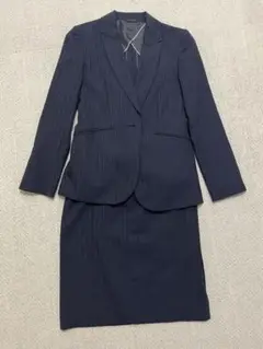 【美品】ネイビー ストライプ スカートスーツ　上下セット