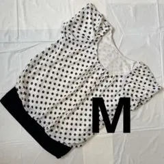 美品｜ドット柄シフォン｜体型カバー半袖トップス｜Mサイズ相当