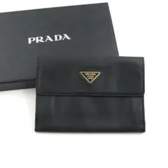 ✨極美品✨ PRADA ミニ財布 折り財布 三角プレート アイコン ネイビー