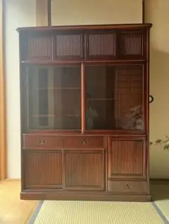 【美品】カリモク 茶箪笥 茶棚/茶タンス/キャビネット 茶器収納 家具インテリア 神谷家具 茶タンス 欅 無垢 茶ダンス 和風 和室 茶箪笥 高級