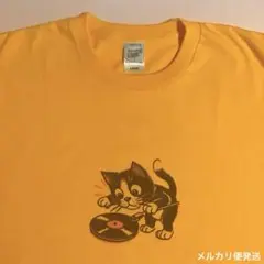 猫レコード Tシャツ ブラウン ピンク柄 L シルクスクリーン