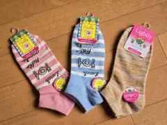 3足　スニーカーソックス　ショートソックス　ボーダー　オレンジ　ピンク　ブルー