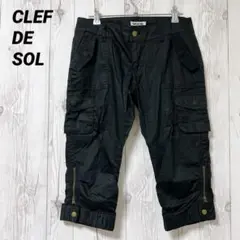 【クレドソル】カーゴパンツ　カジュアルパンツ　薄手　L ブラック　サイドポケット