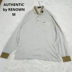 AUTHENTICbyRENOWN 長袖 ポロシャツ ボーダー ゆったり 茶 M
