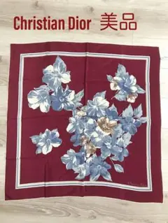 【美品】クリスチャンディオール シルク100% フラワー 花柄 スカーフ 大判