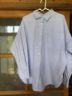GRL シャツ　スリット　ストレッチ　オフィス　青緑L 長袖シャツ線100%