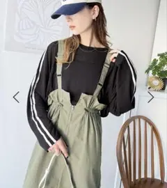 サスペンダーミリタリースカート カーキ