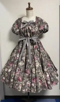 フィジカルドロップ　デイリーワンピース 茶色・薔薇柄