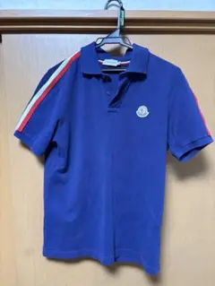 #126MONCLER モンクレールポロシャツ トリコロールワッペンMネイビー