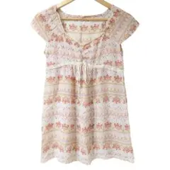 最終価格【美品】半袖チュニック 花柄 フラワーブラウス ペイズリー リボンレース