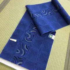 【反物】青い幾何学模様のキングサイズ浴衣　メンズ　紳士