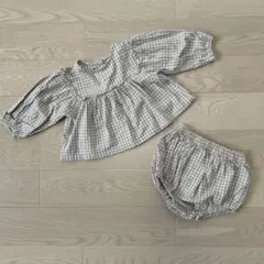 ベビー服 チェック柄トップス、パンツセット 60-70