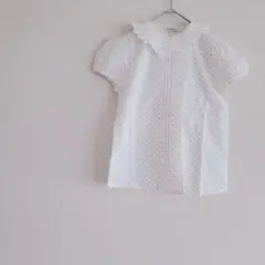 【昭和レトロ】POPPISH フリル付きドット柄シャツ 140
