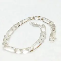 シルバー　フィガロチェーン　ブレスレット　925　白銀加工　太め　6mm