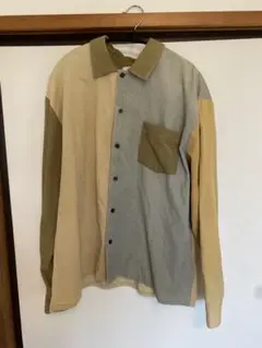 パッチワーク長袖シャツ ベージュ グレー オリーブ