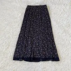 GLACIER 花柄 プリーツロングスカート ネイビー
