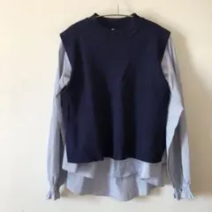 ONE SIZE ペプラムシャツ 長袖 ベスト2点セット ストライプ
