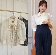 ハーリップトゥGardenia Lace Bow Tie Blouse