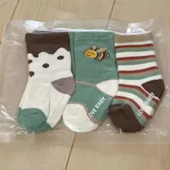 ベビーソックス3枚セット 12〜15cm グリーン系ブラウン系