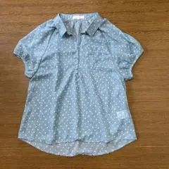 【美品】グローブ 半袖 シャツ 襟付 透け感 薄手 ドット柄　可愛い