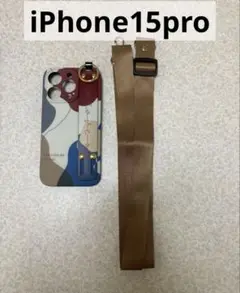 iPhone15pro スマホカバー 持ち手付 ショルダーベルト レッド