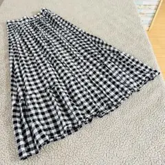しまむら☆スザンヌ☆ロングスカート【M】白黒コットン混ギンガムチェックティアード