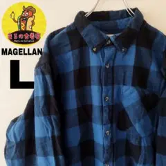 USA古着 MAGELLAN　ネルシャツL　ブルーブラック　チェック