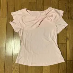 リボン襟　ピンク半袖Tシャツ