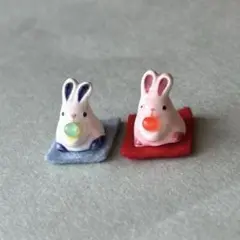 うさぎ 2匹 置物 陶磁器製