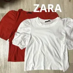 2点セット　ZARA パフスリーブ 半袖シャツ　白　赤