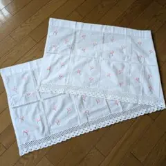 幅広150cmカフェカーテン　綿生地/花刺繍柄　ホワイト　150×45cm