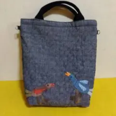 パッチワークバック　鳥さんアップリケ