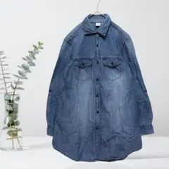 【UNIQLO】ユニクロ ロングデニムシャツ チュニック シャツワンピース S