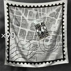 ×90 シルク スカーフ ストール 街並み ベージュ MAP スタンブ 茶 手紙