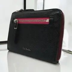 美品 ポールスミス フラグメントケース L字ファスナー ブラック レザー