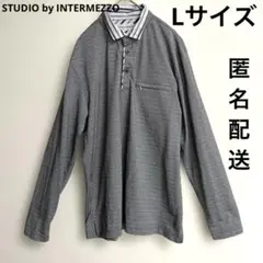 STUDIO by INTERMEZZO グレー ストライプ 長袖ポロシャツ L