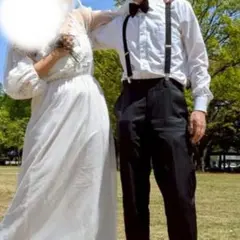 結婚式前撮り　新婦白ワンピース、新郎サスペンダー蝶ネクタイセット