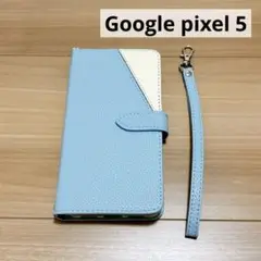 Google pixel 5 ケース 手帳型 ブルー カード収納 スタンド機能