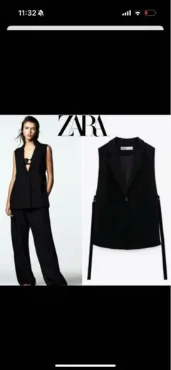【美品】ZARA サイドスリットベスト　ジレ　S ブラック