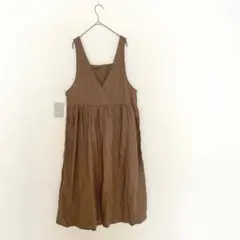 リベージョン ワンピース ブラウン ひざ丈 L ゆったり ギャザー タグ付