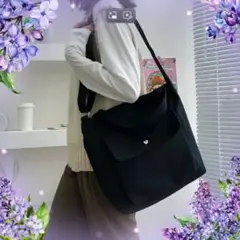 ●新品●キャンバス トートバッグ スクエア 厚手＜ブラック＞2WAY ショルダー
