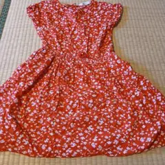 H&M オレンジ花柄 半袖ワンピース 140
