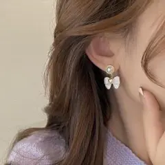 かわいい♡　ピアス　ホワイト　リボン　ゴールド　S925　ピアス　アクセサリー