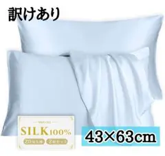 【訳けあり特価】100%シルク 枕カバー 2枚セット ライトブルー 43×63