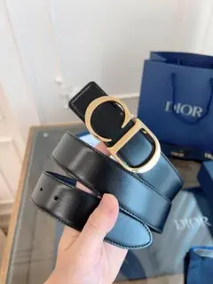 Dior ブラックレザー ベルト ゴールドバックル