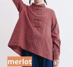 merlot チャイナ　チェック シャツ 長袖 Fサイズ